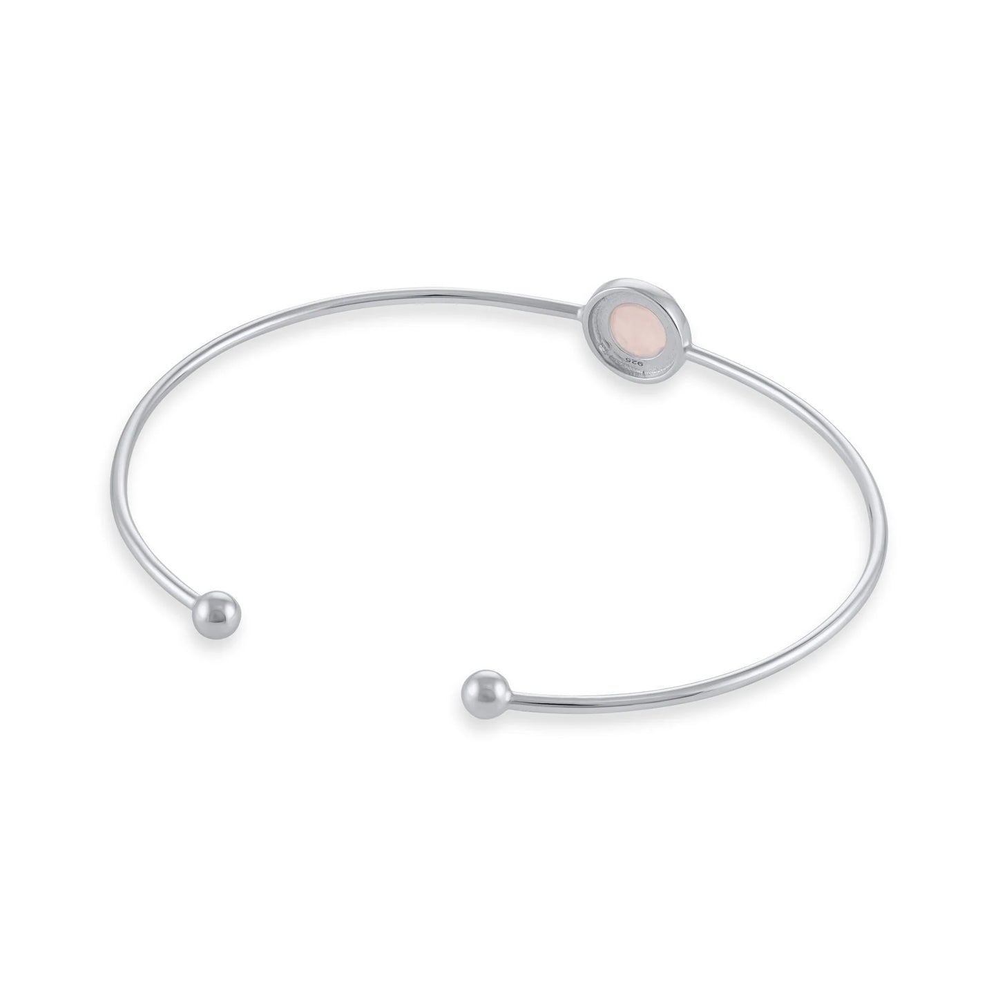 Silver rhodium plated bangle with Pink quartz