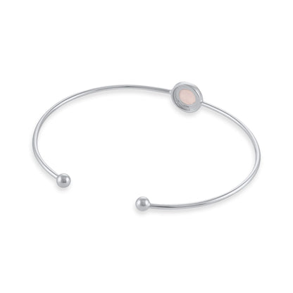 Silver rhodium plated bangle with Pink quartz