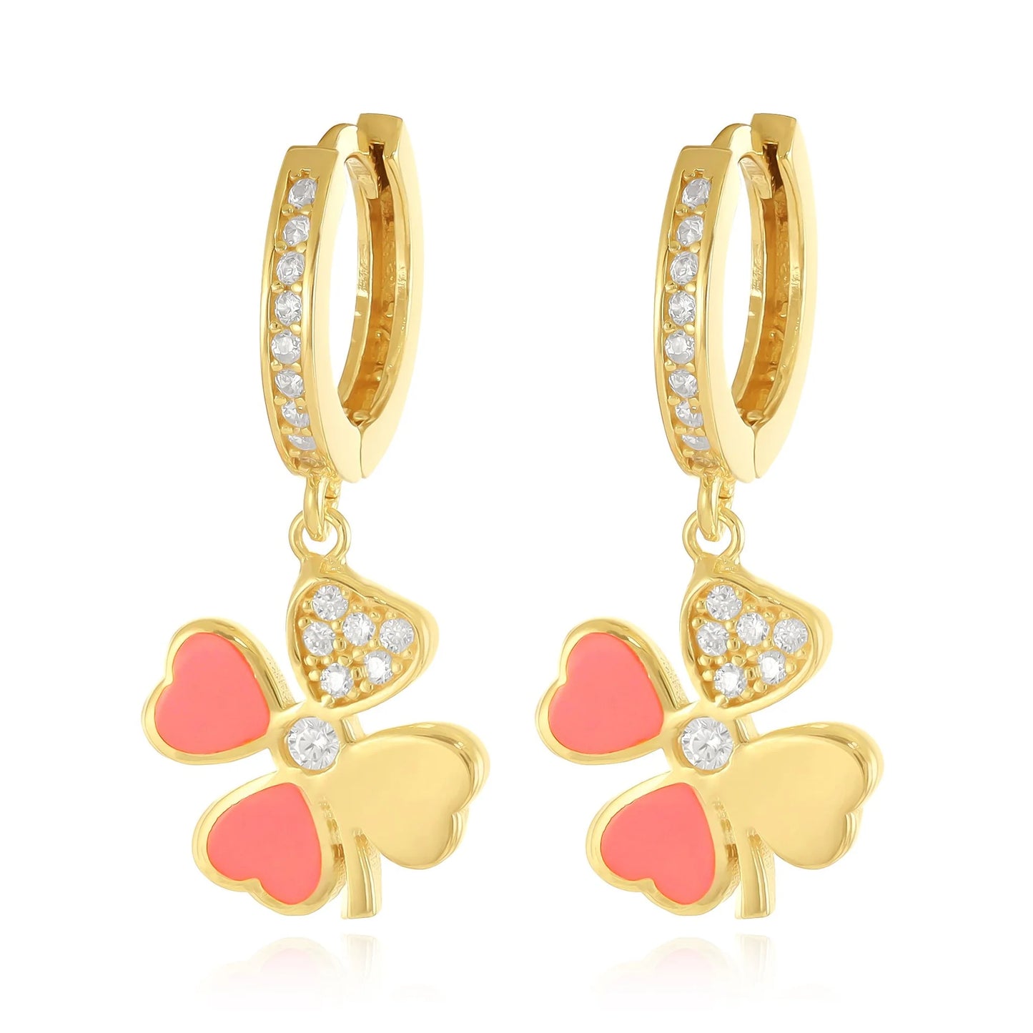 925 sterling silver pink clover cubic zirconia earrings