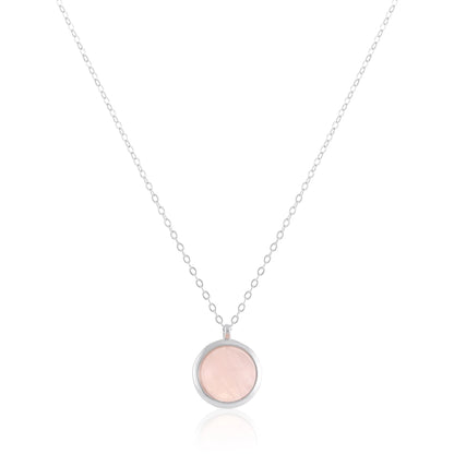 925 Sterling Silver Rhodium Plated Necklace with Rose Quartz Stone