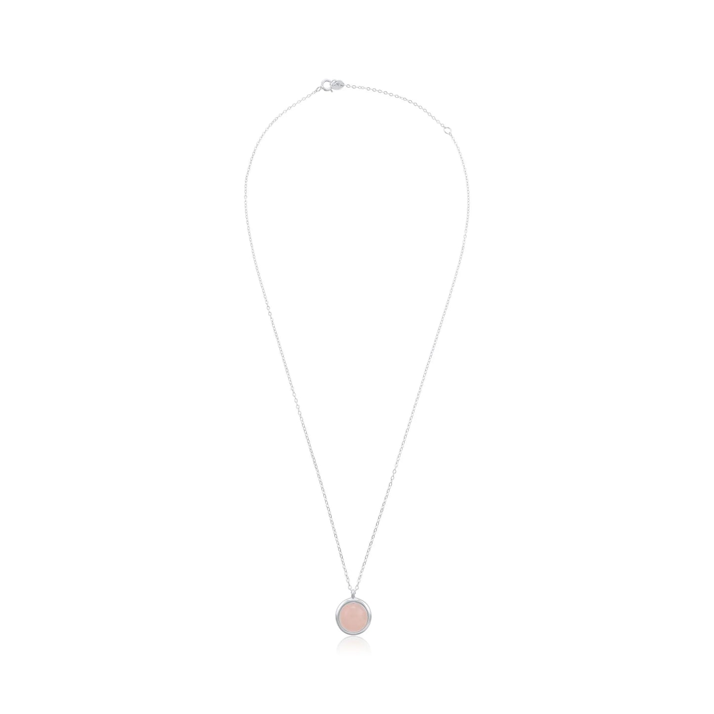925 Sterling Silver Rhodium Plated Necklace with Rose Quartz Stone