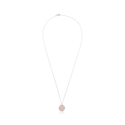 925 Sterling Silver Rhodium Plated Necklace with Rose Quartz Stone