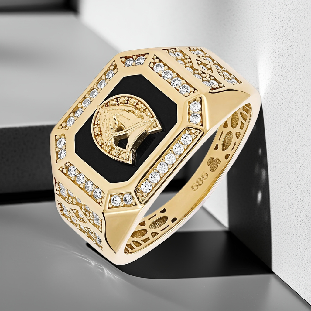 14ct Yellow Gold Horse Detail Signet Ring