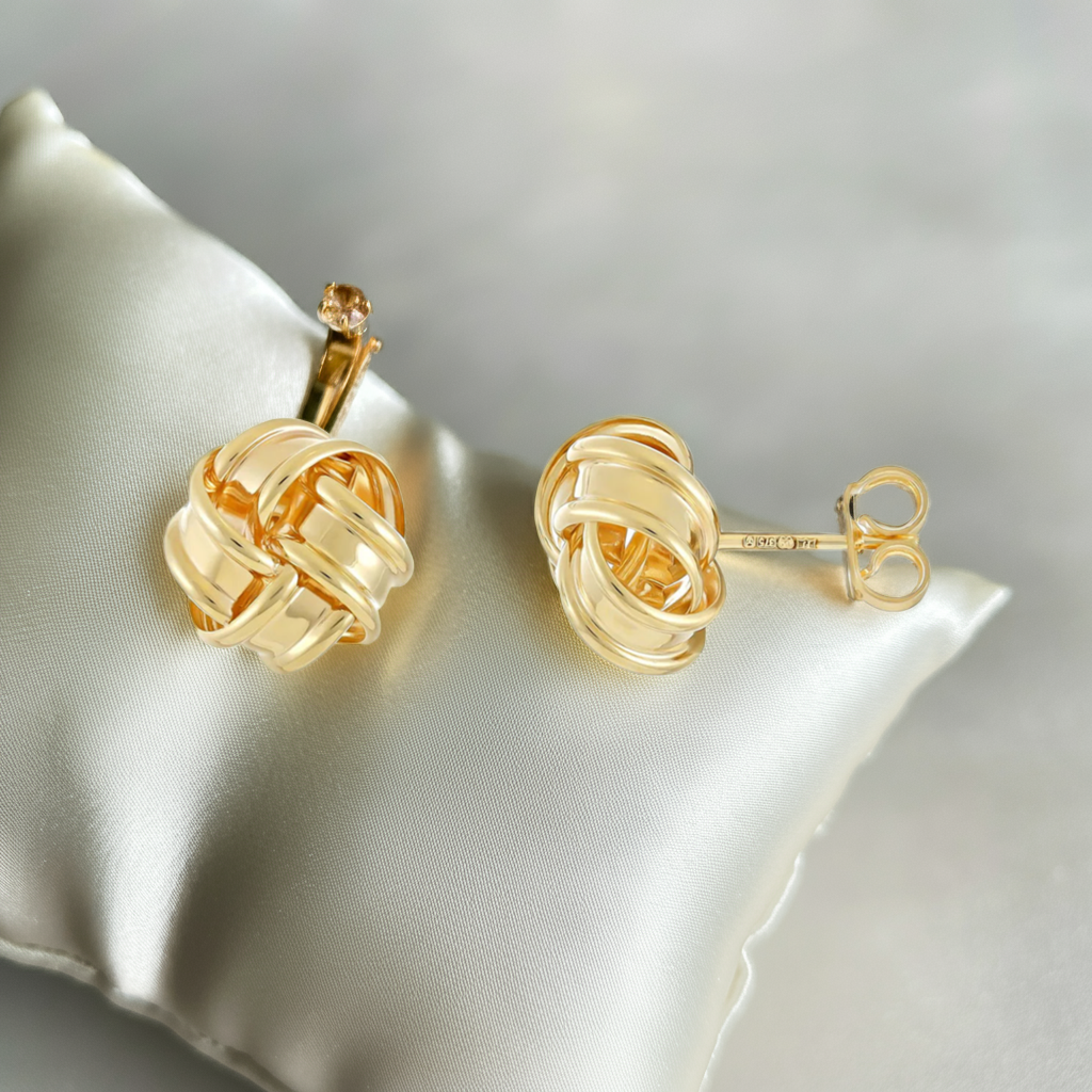 9ct Yellow Gold Woven Knot Stud Earrings