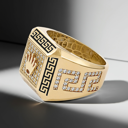 14ct Yellow Gold Cubic Zirconia Crown Signet Ring
