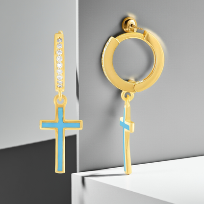925 sterling silver blue cross earrings