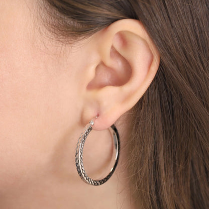 925 Sterling Silver Textured Hoop Earrings