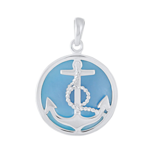 925 Sterling Silver Abalone Shell Anchor Pendant