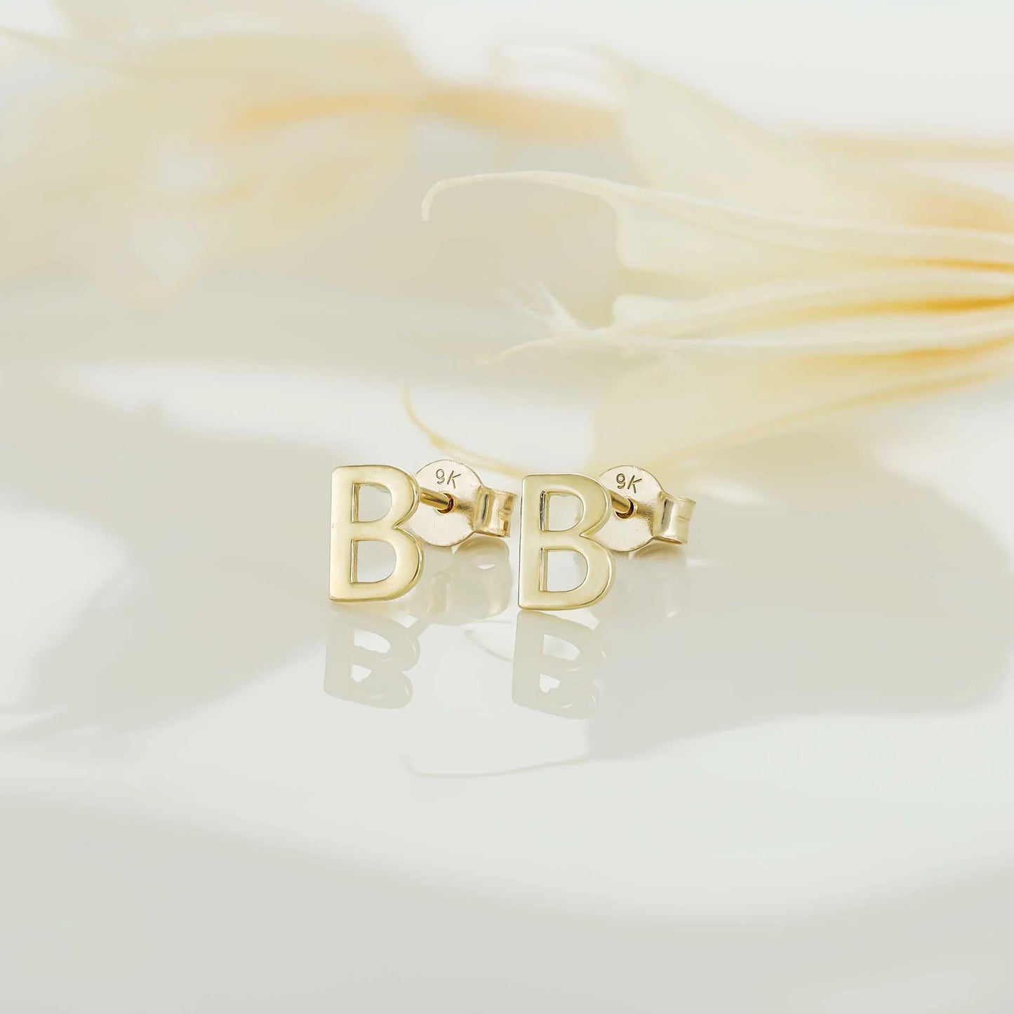 9ct Yellow Gold Initial Stud Earrings - Letter B