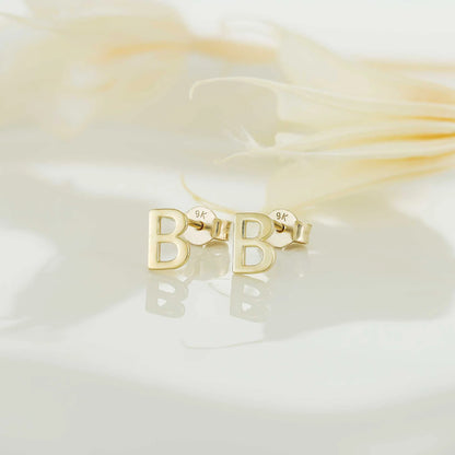 9ct Yellow Gold Initial Stud Earrings - Letter B