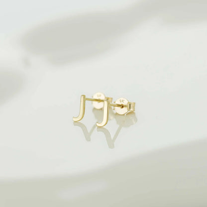 9ct Yellow Gold Initial Stud Earrings - Letter J