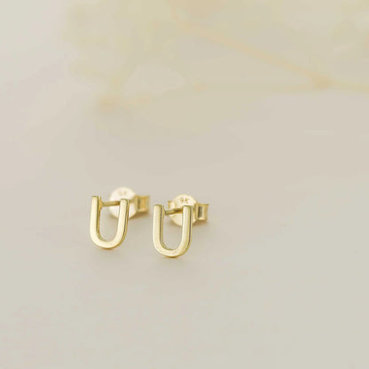 9ct Yellow Gold Initial Stud Earrings - Letter U