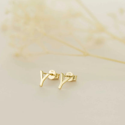 9ct Yellow Gold Initial Stud Earrings - Letter Y