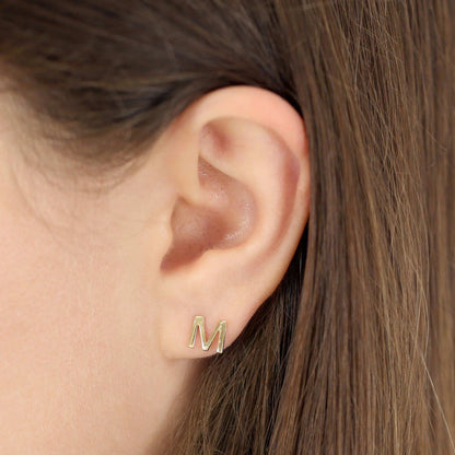9ct Yellow Gold Initial Stud Earrings - Letter M