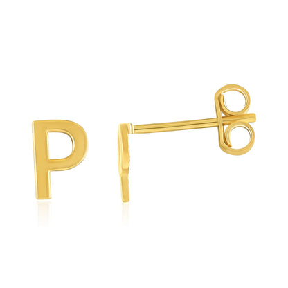 9ct Yellow Gold Initial Stud Earrings - Letter P