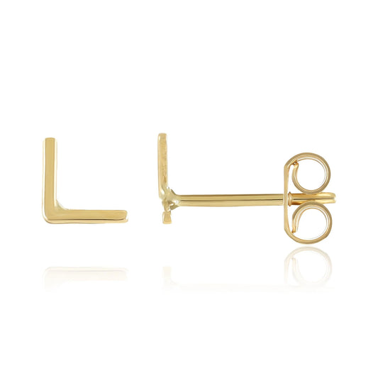 9ct Yellow Gold Initial Stud Earrings - Letter L