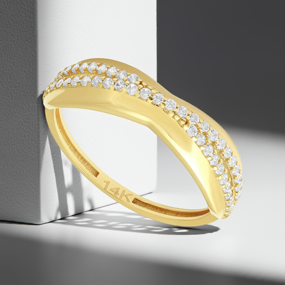 14ct Yellow Gold Cubic Zirconia Unique Design Ring