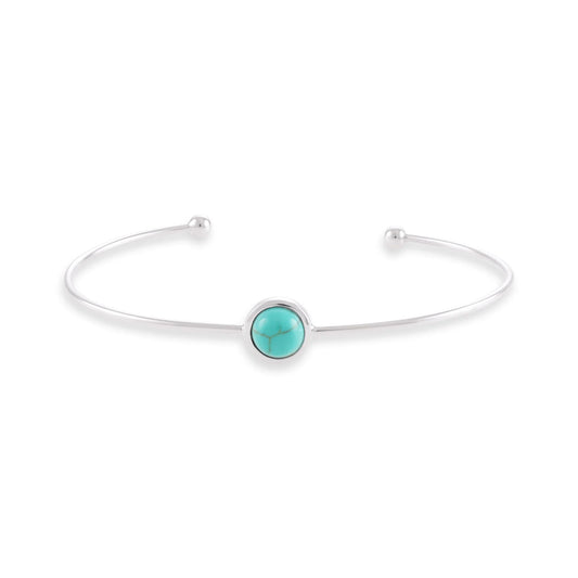 Silver rhodium plated bangle with turquoise quartz