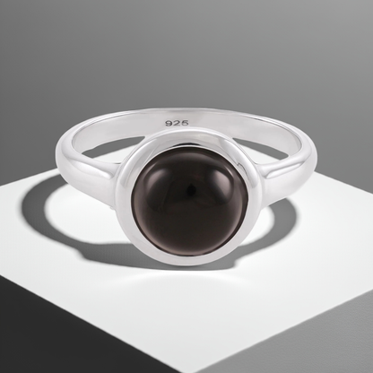 Silver rhodium plated ring with black onyx stone