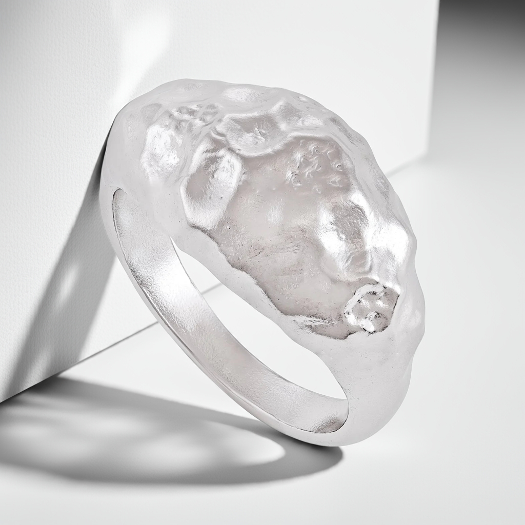 925 Sterling Silver Rhodium Plated Nugget Ring