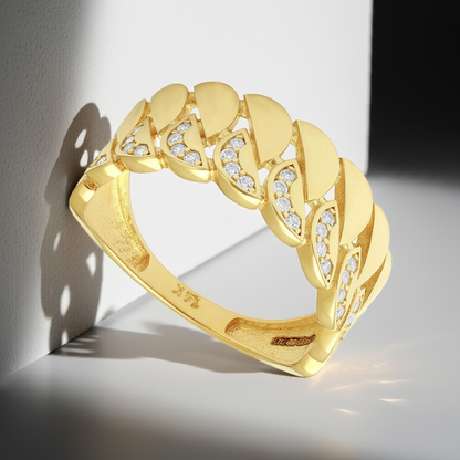 14ct Yellow Gold Cubic Zirconia Textured Ring