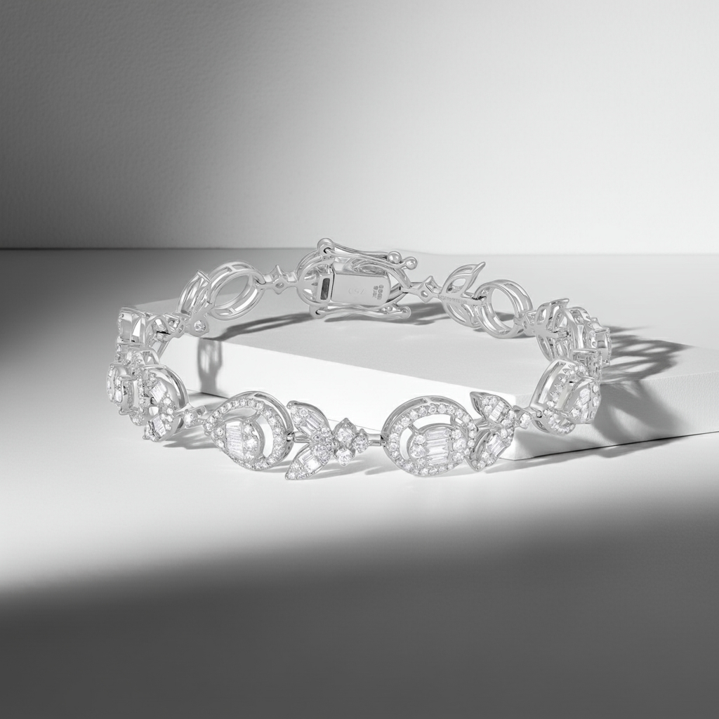 18ct White Gold Tulip Diamond Bracelet