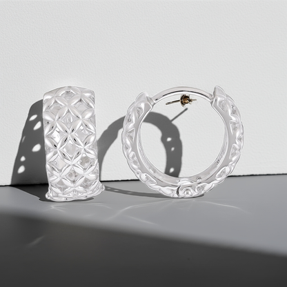 925 Sterling Silver Rhodium Plated Lattice Effect Earrings