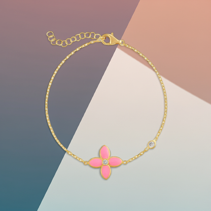 925 sterling silver pink flower bracelet
