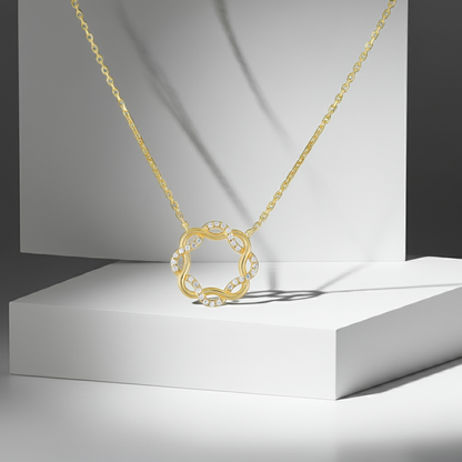 9ct Yellow Gold Cubic Zirconia Interlocking Circle Pendant Necklace